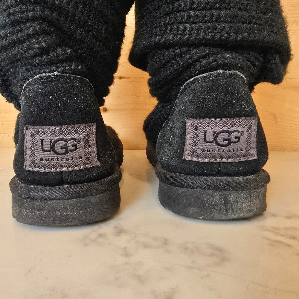 Ugg Cardy Boot Womens 6 Black Knit Fold Over Boots